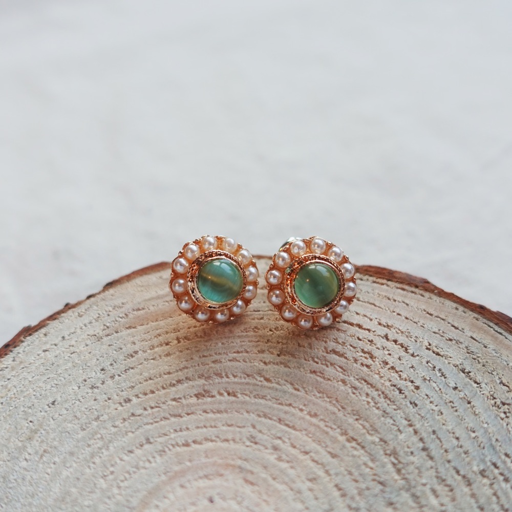 Opal Pearl Stud Earrings 925 Silver - ocean blue
